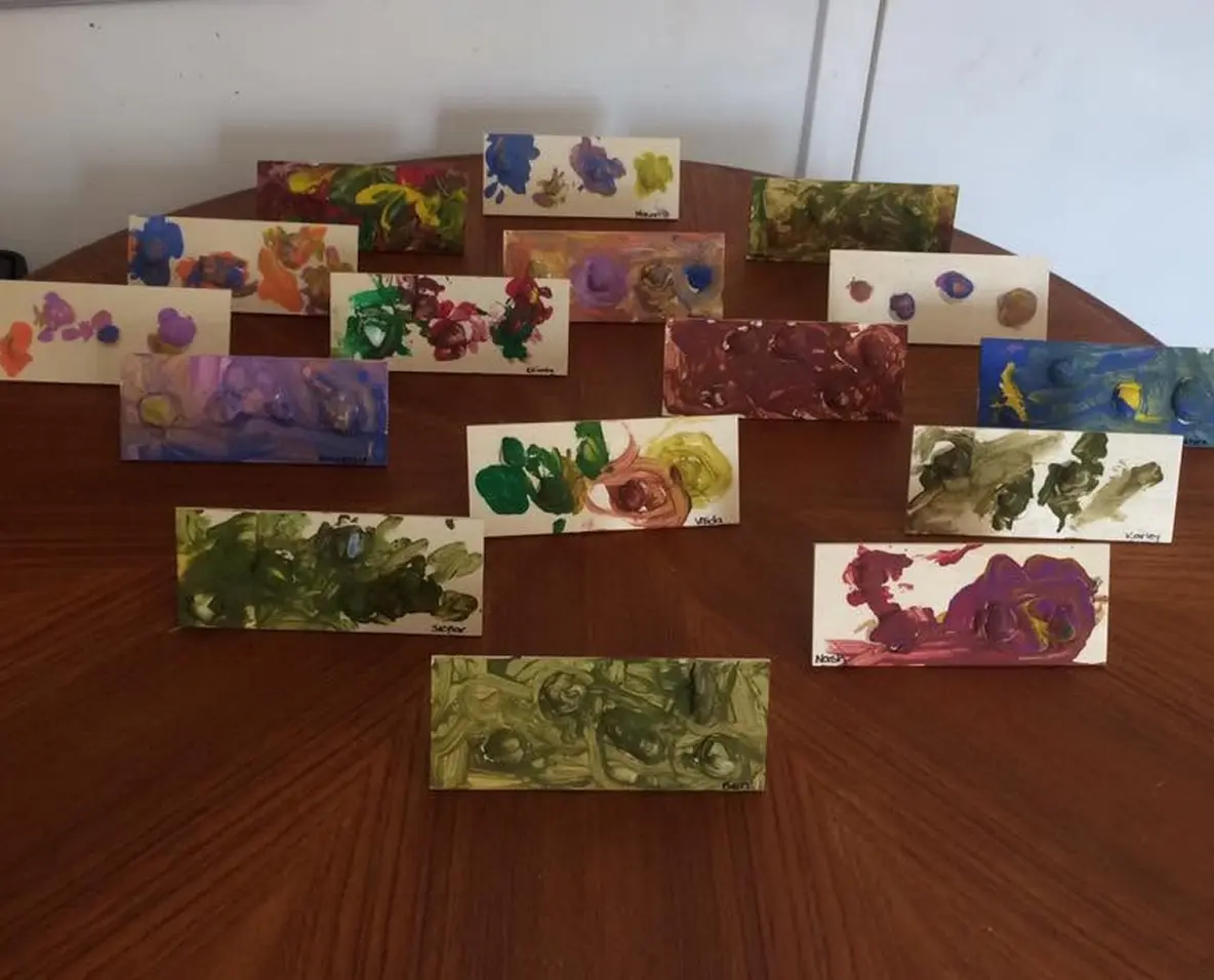Children’s colourful paintings displayed at Learning Together Childcare